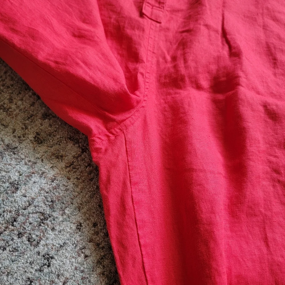 Everlane 100% Linen Short Sleeve Cropped Straight‎ Leg Jumpsuit in Red Size 4